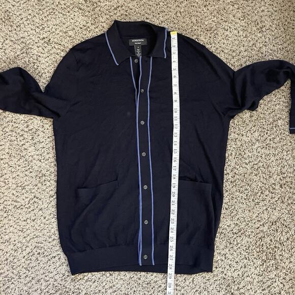 NORDSTROM Tech Smart Blue Merino Wool Button Up Sweater Collared Cardigan Sz M - Picture 8 of 8